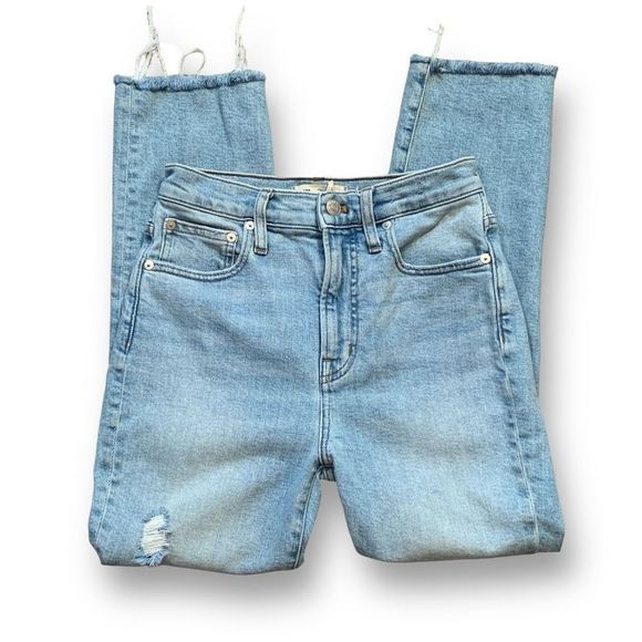 Madewell The Perfect Vintage Jean Light Wash High Rise Mom Distressed Hem Petite - Picture 2 of 11